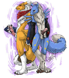 anthro balls canine digimon erection fan_character genital_piercing guardianofire male mammal penis piercing precum red_scarf renamon scarf