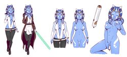 2017 alien blue_hair blue_twi'lek breasts character_sheet cleavage clone_wars clothed clothing dave_cheung dildo fan_character female female_only green_lightsaber hair head_tails humanoid humanoid_hands jedi kelana_rin lightsaber masturbation model_sheet navel nipples pants penetration pussy robe sex_toy solo star_wars togruta vaginal_penetration white_background