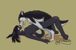 anthro bared_teeth bodily_fluids canid canine canis domestic_cat domestic_dog drooling duo ears_back felid feline felis feral foaming_at_mouth forced growling gyrodoodle hair husky long_hair male male/male mammal nordic_sled_dog nude open_mouth pivoted_ears rabies rape saliva saliva_string scared sex simple_background spitz tail teeth