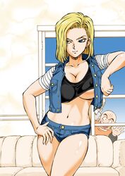 1girls android_18 big_breasts censored dragon_ball female huge_breasts krillin kugayama_hodai kuririn master_roshi thick_thighs