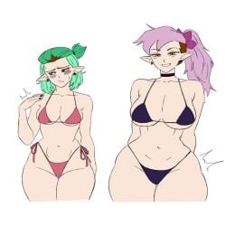 2girls amity_blight average_breasts bikini frowning hip_dips large_breasts older_and_younger_self pochoclogigi smiling the_owl_house thick_thighs thin_waist white_void