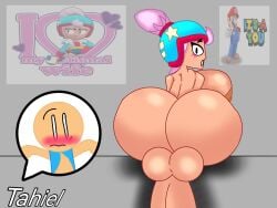 1boy 1futa 2026 blush brawl_stars colored futa futanari huge_breasts hyper_ass janet_(brawl_stars) looking_back massive_balls massive_penis meme_in_the_background mommy naked_female self_insert self_upload tahiel_(artist/editor) tahiel_(self_insert) tentacle_penis