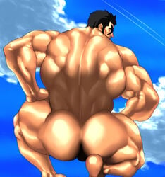 1boy archie_(pokemon) ass bara male_focus male_only muscle nude outdoors pokemon pokemon_oras rabbit_(artist) rabbit_(pixiv744412) solo tagme team_aqua testicles