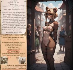 ai_generated anime bear blonde_hair blue_eyes bondage bounty_hunters brown_fur collar edited fantasy female fictional furry market naked nude petite_body photoshop roleplay ropes short_hair slave slavegirl slavery small_boobs small_breasts small_tits waifu