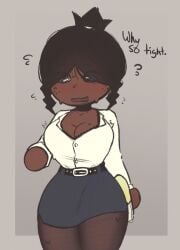 1girls 2025 about_to_burst about_to_pop barely_contained barely_contained_breasts barely_fits breasts bursting_breasts button_down_shirt button_up_shirt cleavage cowboy_shot dark_skin dark_skinned_female embarrassed english_text facing_viewer female female_only huge_breasts imminent_wardrobe_malfunction inconvenient_boobs inconvenient_breasts looking_down mature_female nervous oc office_clothing office_lady original_character shiya_(stormtm) skirt standing stormtm strained_buttons straining_buttons straining_clothing tagme thighs thight_clothing tight_fit too_tight undersized_clothes undersized_clothing wardrobe_malfunction