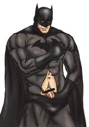 1boy bara batman batman_(series) censored dc dc_comics drooling erection human male male_focus male_only muchi_yuki muscle penis penis_out solo undressing