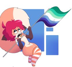 1boy big_thighs collar cufowo femboy fox fox_tail furry furry_femboy gay_flag nude orange_fur red_hair socks