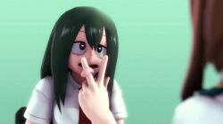 2girls 3d animated asui_tsuyu brown_hair cunnilingus_gesture frog_girl frog_tongue gesture gif greatm8 green_hair heart-shaped_pupils horny horny_female my_hero_academia ochako_uraraka red_tie school_uniform sexual_gesture tongue tongue_between_fingers tongue_out tsuyu_asui uraraka_ochako