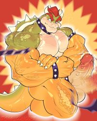 2026 accessory anthro armband ass balls barazoku biceps big_balls big_muscles big_penis bodily_fluids bottomwear bowser bracelet claws clothing cock_ring collar deltoids egg_concept emanata erection eyebrows flexing flexing_bicep genital_fluids genitals glans hair hand_on_arm hi_res horn huge_balls huge_cock huge_muscles humanoid_genitalia humanoid_penis jewelry kemono koopa looking_at_viewer male manly mario_bros motion_blur motion_lines muscular muscular_anthro muscular_arms muscular_male nintendo non-mammal_balls nude pecs penis penis_accessory penis_jewelry precum quads red_background scales scalie shell simple_background solo spiked_armband spiked_bracelet spiked_cock_ring spiked_collar spiked_penis spiked_shell spiked_tail spikes spikes_(anatomy) standing tail thick_arms thick_penis thick_thighs torn_bottomwear torn_clothing triceps vein wardrobe_malfunction watermark