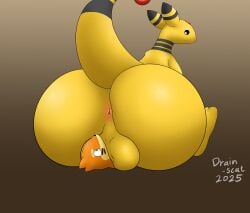 2025 ampharos anthro anus ass backsack balls big_balls big_butt black_eyes buizel dragon drain_scat duo generation_2_pokemon generation_4_pokemon genitals hi_res looking_back male mammal mythological_creature mythological_scalie mythology nintendo orange_body pokemon pokemon_(species) scalie simple_background sitting sitting_on_another size_difference size_play tail tea_bagging wide_hips yellow_body