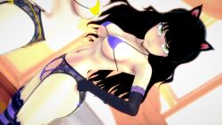 2girls bikini bikini_bottom bikini_top blake_belladonna canon_couple half-dressed half_naked half_naked_female hands_on_hips logang45 long_hair long_hair_female pose posing rwby yang_xiao_long yellow_eyes