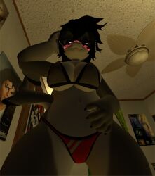 :3 ac0ustix anthro bedroom belly black_hair blush bottom_heavy bottom_pov cute garry's_mod goth_girl huge_breasts kneeling looking_at_viewer looking_down niruma red_bra red_panties sabrean shark shark_girl short_hair thick_thighs vrchat