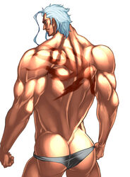 1boy bara male_focus male_only muscle rabbit_(artist) rabbit_(pixiv744412) silver_hair solo tagme topless underwear