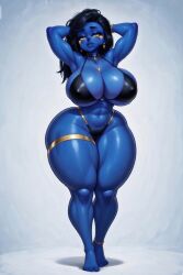 ai ai-created ai_art ai_assisted ai_generated bikini blue_skin female female_only hands_behind_head hips hips_wider_than_shoulders huge_ass huge_breasts huge_thighs hyper long_hair looking_at_viewer massive_ass massive_breasts pose posing posing_for_the_viewer rikki_(unknownspy) six_pack slightly_muscular wide_ass wide_hips wide_thighs