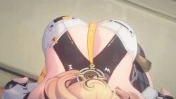 1girls 3d animated big_breasts black_hair blonde_hair breasts_focus cleavage clothing from_above gif gloves huge_breasts large_breasts multicolored_hair official_animation official_art solo solo_female tagme yidhari_murphy zenless_zone_zero