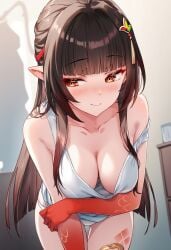 arms_crossed blush breasts_focus close-up female honkai:_star_rail lingsha_(honkai:_star_rail) raaicave shoulders