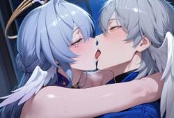 ai_generated angel_wings brother brother_and_sister honkai:_star_rail honkai_(series) insects kissing mihoyo robin_(honkai:_star_rail) sister sunday_(honkai:_star_rail)