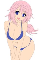 absurdres areolae baka_to_test_to_shoukanjuu bangs bare_midriff bikini blue_eyes breasts censored cleavage cleft_of_venus dutch_angle female hair_ornament hairclip highres himeji_mizuki hips large_breasts legs long_hair looking_at_viewer mound_of_venus navel pen_mouth photoshop pink_hair simple_background smile solo standing thighs tongue vector_trace white_background