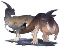 2016 alpha_channel ambiguous_gender animal_genitalia blue_eyes claws duo feral fur grypwolf horn kukuri male sheath simple_background tan_fur transparent_background white_fur