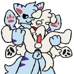 anthro canid canine carrying_another carrying_partner carrying_position changed_(video_game) domestic_dog duo low_res male male/male mammal mushroomwolf squid_dog_(changed) stomach_bulge thumbnail