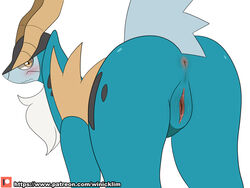 anus ass blush cobalion female fur furry furry_only legendary_pokémon looking_at_viewer looking_back nintendo no_humans pokémon_(species) pokemon pussy solo tail video_games winick-lim