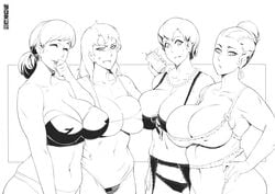 4girls big_breasts bra breasts buru carol_mccormick cleavage female female_only large_breasts liane_cartman milf monochrome panties sharon_marsh sheila_broflovski south_park