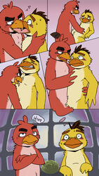 2014 2boys angry_birds anthro avian bird blush chuck_(angry_birds) closed_eyes comic daydream dialogue duo english_text gay gradient_background heart hi_res kissing licking male male_only nude red_(angry_birds) sex simple_background slugsdog text tongue tongue_out video_games yaoi