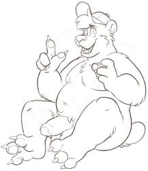 anthro balls belly clothing colorless disney erection furry genitals hat headgear headwear hi_res kit_cloudkicker male male_focus male_only mammal monochrome moobs no_humans nude penis solo talespin tbid ursid