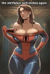 1girls ai_generated big_ass big_breasts big_thighs breasts curvaceous curvy curvy_figure digital_media_(artwork) female genderswap_(mtf) hips hourglass_figure huge_ass huge_breasts huge_thighs large_ass large_breasts large_thighs legs light-skinned_female light_skin marvel marvel_comics mature mature_female peter_parker petra_parker phophopho rule_63 slim_waist spider-man spider-man_(series) spider-woman thick thick_hips thick_legs thick_thighs thighs voluptuous waist wide_hips wide_thighs