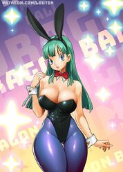 1girls big_breasts bowtie breasts bulma_(bunny) bulma_briefs bunny_costume bunny_ears bunny_girl bunnysuit busty cleavage detached_collar dragon_ball female female_only hourglass_figure jummy large_breasts lipstick looking_at_viewer louten pantyhose solo teenager thick_thighs voluptuous wrist_cuffs