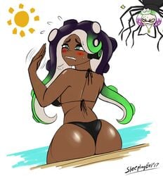 2girls ass bikini blush dat_ass marina_(splatoon) medallion multiple_girls nintendo pearl_(splatoon) red_ass sleepingeel spider splatoon splatoon_2 sun sweat swimming_pool swimsuit tentacle_hair tentacles voluptuous wide_hips