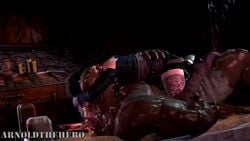 1girls 1monster 3d animated arms_around_neck arnoldthehero balls bones brunette cd_projekt_red chains female grunting human interracial male moaning monster muscles nude penis romantic sfm sound source_filmmaker stockings tagme the_witcher_(series) the_witcher_3:_wild_hunt video yennefer