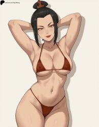 1girls ai_generated armpits arms_behind_head arms_up avatar_the_last_airbender azula bikini black_hair breasts cameltoe closed_mouth collarbone curvy eyeliner female hair_ornament hi_res high_quality high_resolution highres large_breasts light lips lipstick looking_at_viewer medium_hair midriff mouth navel nose opal_nemy orange_eyes patreon_logo patreon_url patreon_username plain_background pose red_bikini red_eyeliner red_lips self_upload shadow shiny shiny_hair shiny_skin simple_background solo standing swimsuit thick_thighs thighs watermark white_background