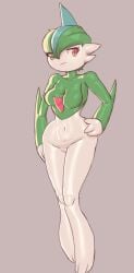 1girls big_breasts bottomless breasts female female_gallade female_only gallade game_freak genderswap genderswap_(mtf) green_hair navel pokemon pokemon_(species) pussy red_eyes salt_lick1 short_hair solo solo_female tits wide_hips