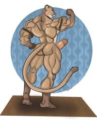 anthro ass back_muscles biceps big_muscles cougar deltoids erection felid feline flexing flexing_bicep genitals hi_res huge_muscles hyper hyper_muscles male mammal muscular muscular_anthro muscular_male muscular_thighs nude penis pose ricius_teck solo tail trapezius triceps wolfgangcake