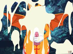 animal_penis fidget_(elysian_tail) furry futanari knotted_penis looking_at_viewer masturbation orange_fur shibekutaato_(artist) wings