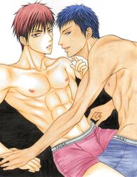 2boys aomine_daiki blue_hair boxers_(clothing) gay kagami_taiga kuroko_no_basuke male male_only red_hair short_hair yaoi