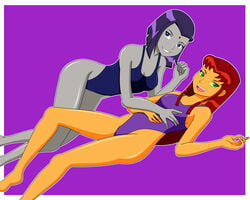 dc dc_comics female female_only multiple_females one-piece_swimsuit one_piece_swimsuit pervyangel rachel_roth raven_(dc) starfire straight_hair swimsuit teen_titans