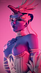 3d alternate_costume areolae blender breasts breasts_out daintydjinn female female_only looking_at_viewer nipples odette_widowmaker overwatch solo widowmaker