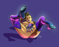 anus areolae arm_sleeves ass big_breasts black_hair breasts busty clitoris earrings feet female female_focus female_only fingering gaping_pussy labia latina lipstick nipples overwatch pinup pose posing presenting_pussy pussy solo sombra sorje stockings tagme thick_thighs vagina wide_hips