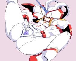 anus ass bar_censor breasts censored darling_in_the_franxx female humanization light_smile lying on_back orange_eyes pochincoff pointless_censoring purple_background pussy simple_background small_breasts smile solo spread_legs spread_pussy strelizia