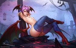 1futa animal_print areolae armpits arms_behind_back arms_up ass balls bat_print boots cage castle darkstalkers demon_girl demon_wings dickgirl english_commentary erect_nipples erection flat_chest futa_only futanari head_wings heels high_heel_boots high_heels highres intersex large_ass leg_up lilith_aensland looking_at_viewer low_wings nipples nude parted_lips penis precum precum_drip print_legwear purple_hair red_eyes revision short_hair signature sitting smile solo source_request stockings succubus tarakanovich thick_thighs thighhighs thighs torn_clothes torn_thighhighs uncensored watermark web_address wings