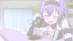 1boy animated blue_eyes blush censored cum female handjob long_hair maid male penis purple_hair smile tsun_tsun_maid_wa_ero_ero_desu