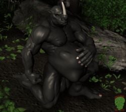 1boy 3d anthro belly big_belly furry male male_only muscular penis rhino solo vore