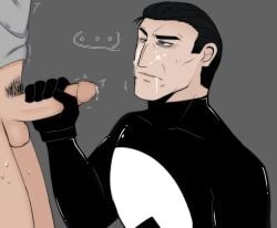 ... 2boys after_oral annoyed anonymous_male cum facial gay gloves holding_penis koumori666 large_penis looking_up male/male marvel marvel_comics older_male punisher_(francis_castle) superhero_costume yaoi
