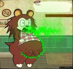 1girls animal_crossing apron artist_name belly big_belly black_eyes bones bones_in_belly bones_in_stomach brown_fur burp burping churning churning_stomach digestion fatal fatal_vore female_pred freckles furry gurgling gurgling_belly indigestion nintendo sable_able standing unknown_prey vore vore_belly vornexlipa