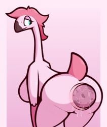 1girls animal_genitalia anthro ass avian big_breasts big_butt big_egg bird bodily_fluids breasts cloaca cloaca_juice egg egg_laying female female_only flamingo genital_fluids genitals hi_res ikakins pink_body rayleigh_(ikakins) solo