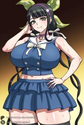 1female 1girls 2026 ai_generated alternate_breast_size artist_name bangs bare_shoulders bell big_ass big_breasts black_hair black_thighhighs blue_shirt blue_skirt bow breasts brown_background chabashira_tenko choker collarbone curvy danganronpa danganronpa_2:_goodbye_despair danganronpa_v3 female female_only gradient gradient_background green_eyes hair_ornament hair_ribbon hairband hand_on_hip hi_res high_quality high_resolution highres huge_ass huge_breasts large_breasts layered_skirt long_hair looking_at_viewer midriff mole mole_under_mouth navel neck_bell patreon patreon_username pink_choker pink_hairband pleated_skirt ribbon sailor_collar shirt skindentation skirt smile solo stomach sweat tenko_chabashira thighhighs twintails unjobdespiert watermark white_bow white_ribbon white_sailor_collar zettai_ryouiki