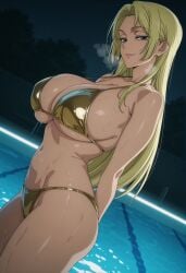 1girls ai_generated big_breasts bikini blonde-haired_female blonde_female blonde_hair blonde_hair_female breasts brown_eyes busty busty_female curvy curvy_body curvy_female curvy_figure curvy_hips female female_focus female_only golden_bikini jujutsu_kaisen kawaani light-skinned_female light_skin long_hair looking_at_viewer only_female pool tsukumo_yuki_(jujutsu_kaisen) wet wet_body wet_skin yuki_tsukumo