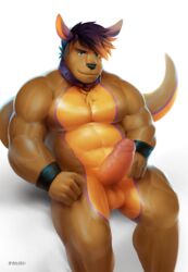 2017 5_fingers abs anthro balls biceps big_penis big_tail blue_eyes blue_hair body_hair bracelet brown_eyes brown_nose brown_skin brown_tail chest_hair chest_tuft collar drake26 erection eyebrows front_view hair hi_res huge_cock humanoid_hands humanoid_penis jewelry kangaroo long_penis looking_at_viewer male male_only mammal marsupial multicolored_hair multicolored_penis multicolored_skin multicolored_tail muscular muscular_male nude orange_balls orange_penis orange_skin orange_tail partially_retracted_foreskin pecs penis pink_penis purple_skin purple_tail quads simple_background sitting solo spread_legs spreading takahirosi thick_penis thick_tail thick_thighs tuft two_tone_hair two_tone_penis uncut vein veiny_muscles veiny_penis white_background